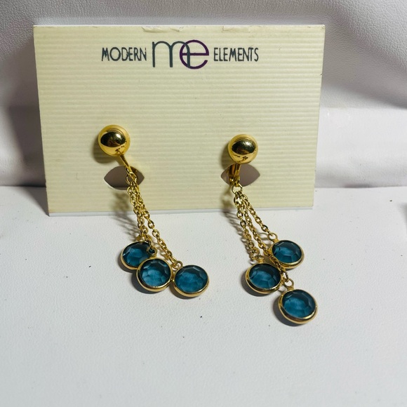 Vintage Modern Elements Faux Topaz Clip on Earrings - Picture 1 of 2